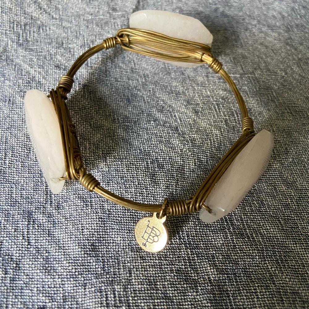 Bourbon & Bowties Gold Plated Wire Wrapped Rose Quartz Bangle Bracelet